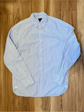 J Crew Shirt Mens M Blue Striped Button-Up Relaxed Pocket Casual Preppy Nautical